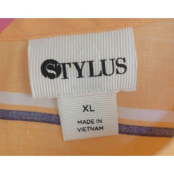 Stylus Women's Short Sleeve Striped Blouse Top Tangerine/Light Orange Size XL - Picture 4 of 6